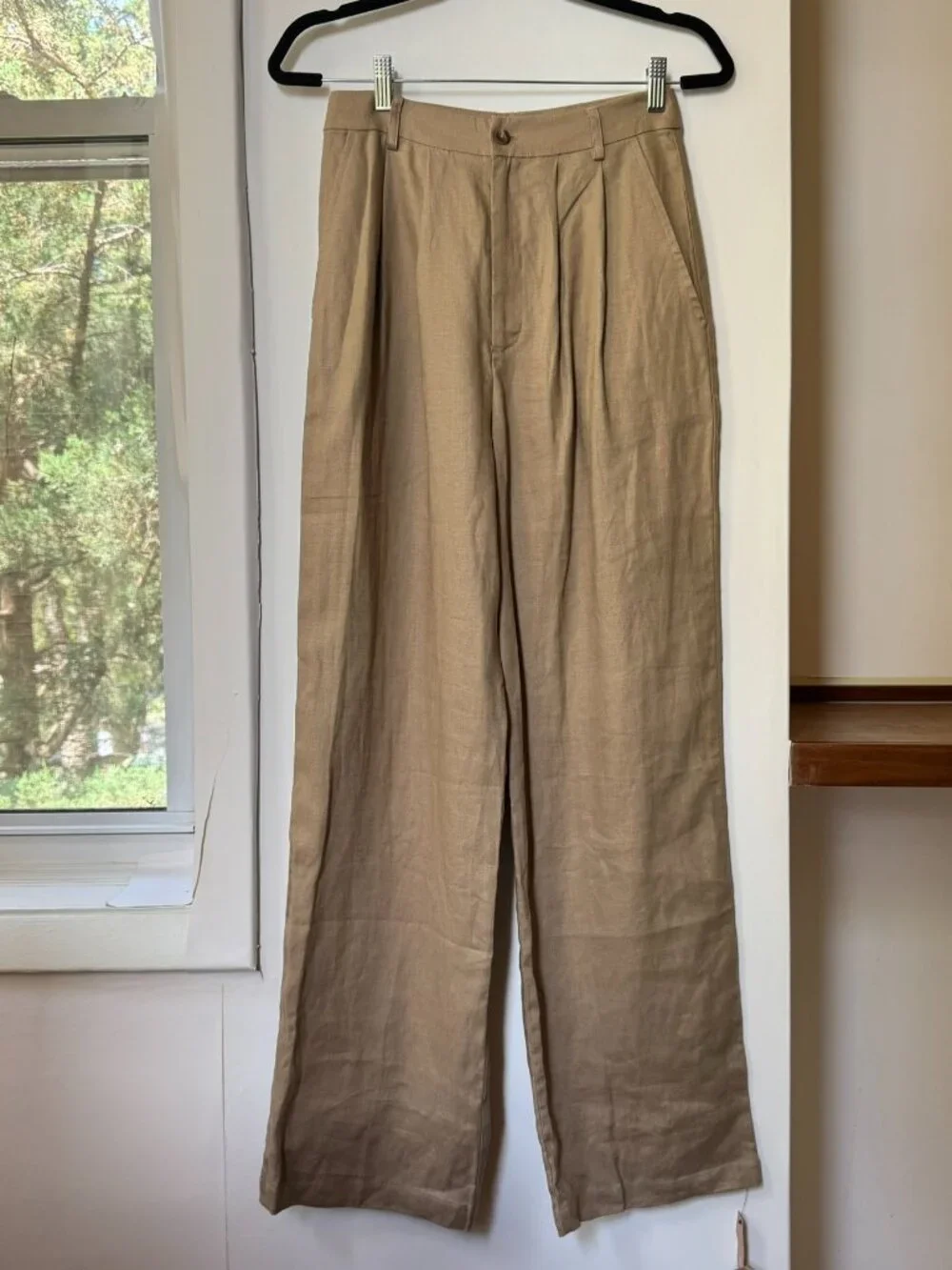NWT Reformation Vesta Linen Straight-Leg Pants Khaki Brown 4